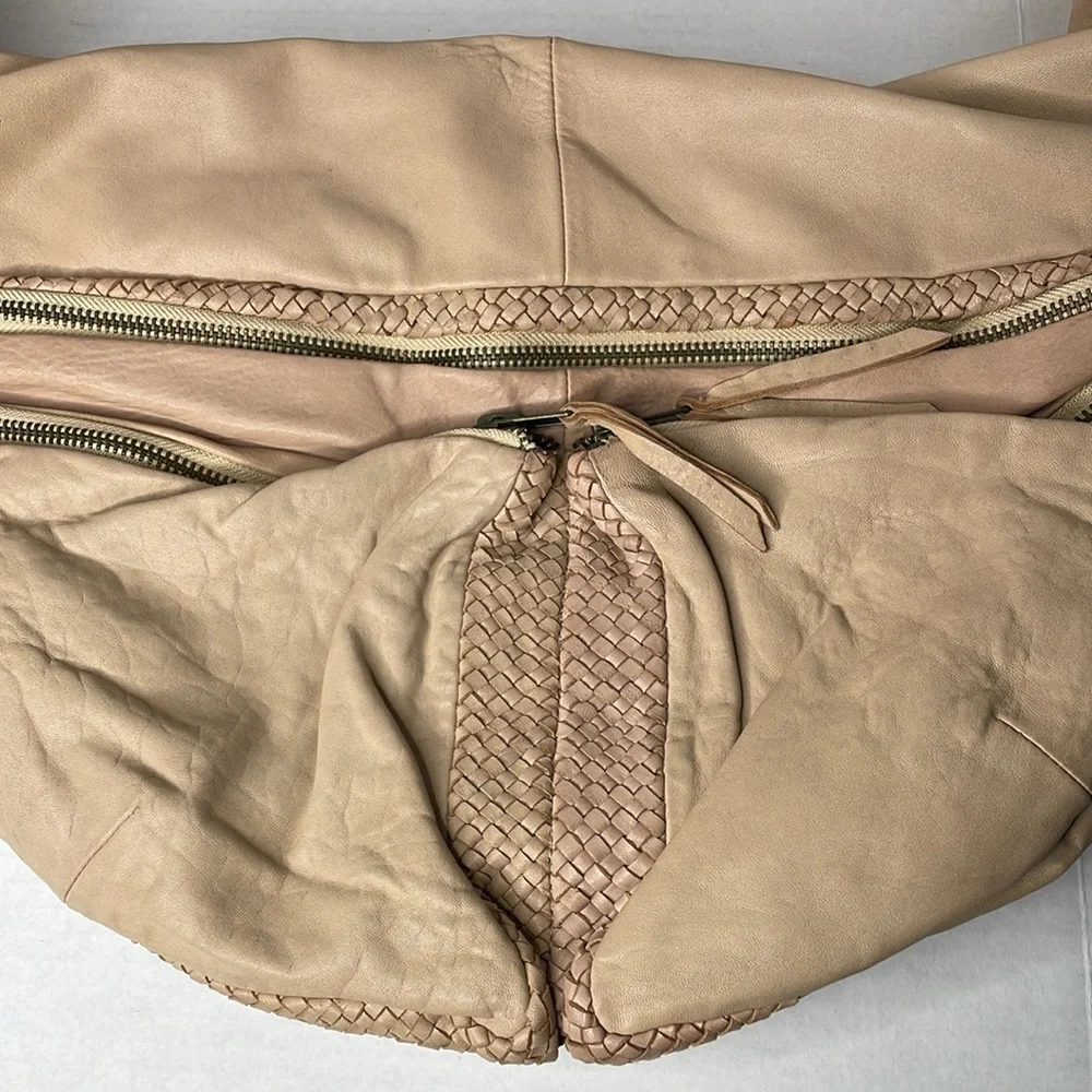 Jesslyn Blake Anthropologie X-large soft calf leather woven trim shoulder bag